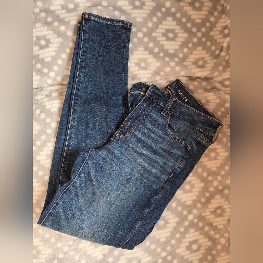 American Eagle Outfitters Women's Dark Blue HI-RISE JEGGING Jeans